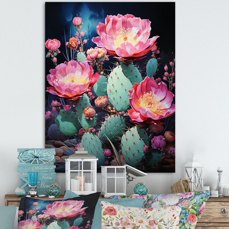 Traeshon rose vert cactus désert épineux II sur toile, H 20 po x l 12 po x P 1 po, Toile tendue