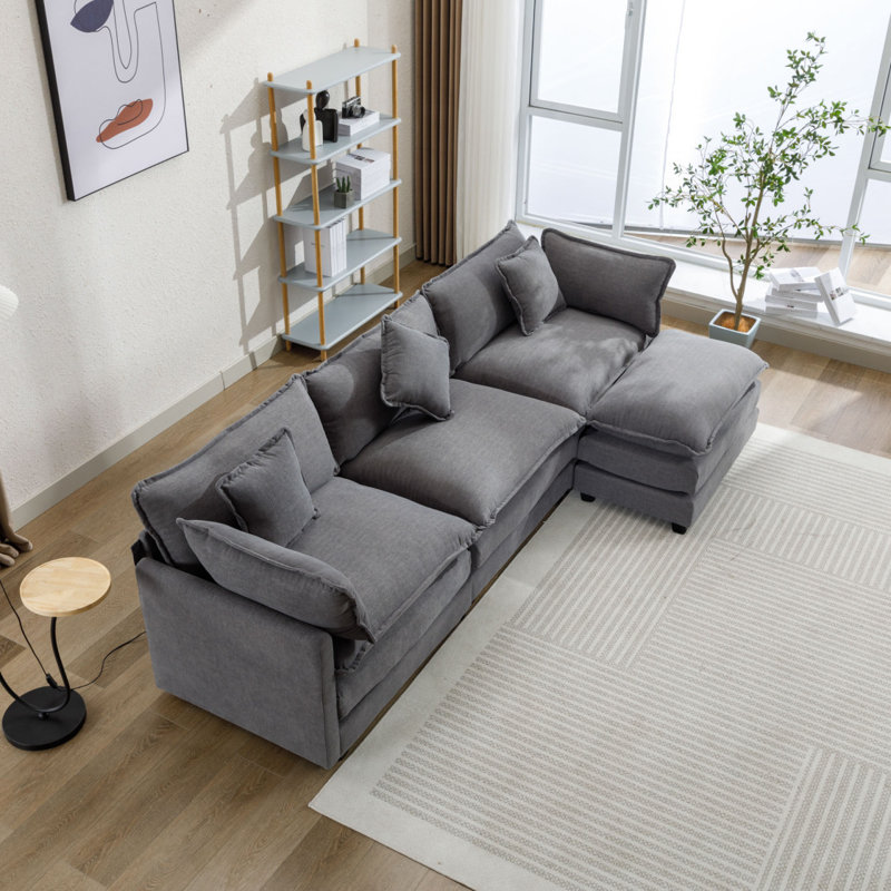 Canapé modulaire rembourré, Chenille blanche, H 33,85 po x l 81 po x P 34,25 po