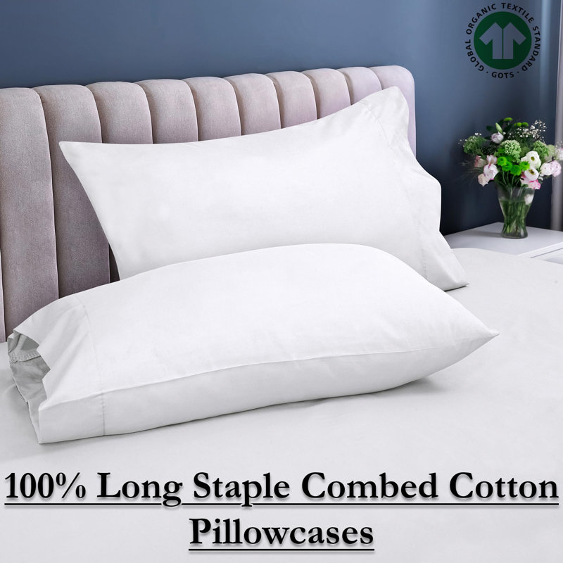 ROYALE LINENS 300 Thread Count 100% Long Staple Combed Cotton Pillowcases Set of 2 - Ultra Soft -  Bed Pillow Cover - 20"x30" - Breathable, Cool & Crisp Percale White Pillow Cases