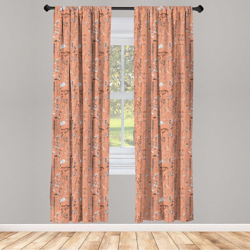 Salmon Floral Print Room-Darkening Polyester Curtain Panels, 28" x 63"
