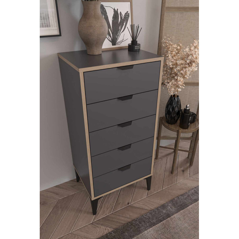 Commode moderne anthracite, panneau de particules enduit 100% mélamine, 19,7 po x 41,3 po x 15,7 po | Poignée en métal durable | Conception élégante de couleur unie pour le rangement et l'organisation de la chambre à coucher élégante, parfaite pour les espaces contemporains