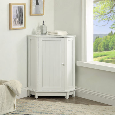 White Bathroom Cabinet Triangle Corner Storage Cabinet With Adjustable Shelf Modern Style MDF Board
