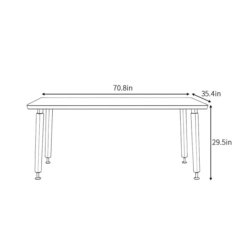 Table de salle à manger rectangulaire européenne, H 29,5 po x L 70,8 po x l 35,4 po