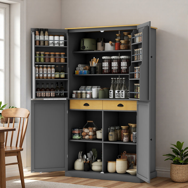 Garde-manger avec tablettes Heins French Doors, Gris