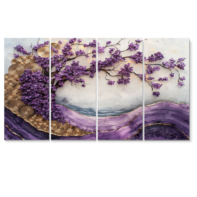 Fleurs de cerisier mauve et paysage de cristal II - Art mural fleur de cerisier - Art mural traditionnel sur toile, 4