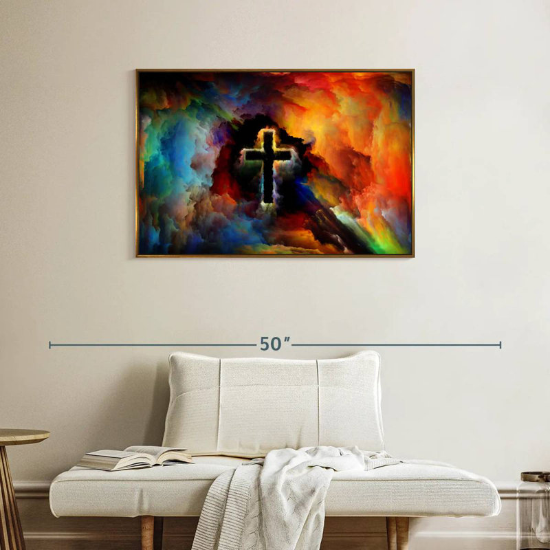 Croix colorée, Cadre flottant doré, 37 po x 25 po
