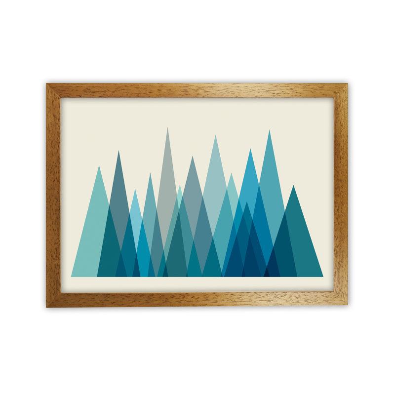 Mid Century Blue Mountains Original - Print, Oak Frame, 59cm H x 84cm W x 3cm D
