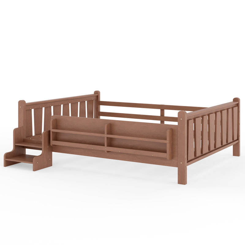 Grands lits en bois peu encombrants avec rangement et escalier sécuritaire, finition naturelle