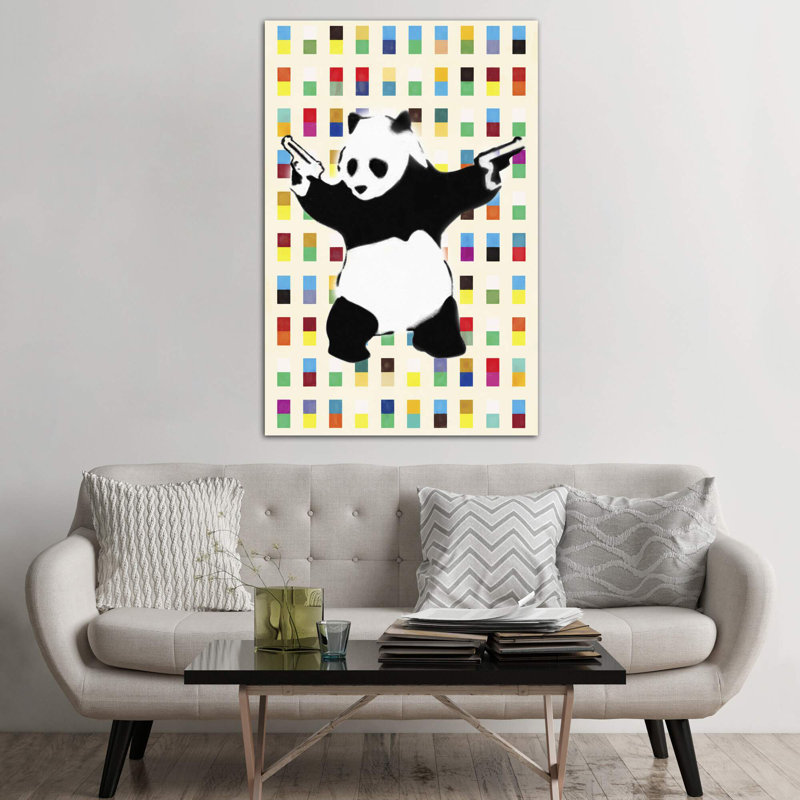 Panda with Guns Bright Dots - Painting Print on Canvas, 20.32 cm H x 30.48 cm W, No Frame