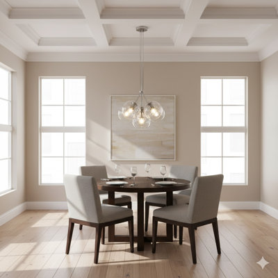 7-Light Satin Nickel Chandelier With Droplet Clear Glass Shades