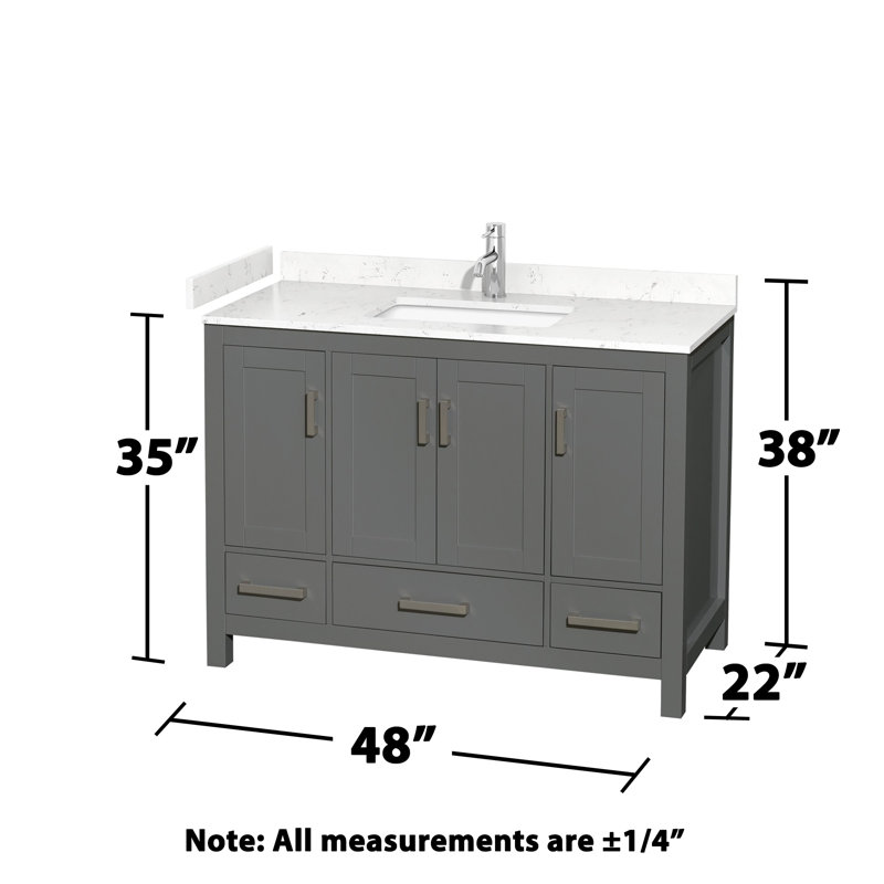 Sheffield 48" Bathroom Vanity Set with 24" Mirror, Carrara Cultured Marble, Dark Gray