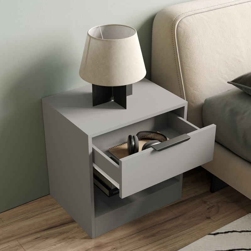 Sydonna 45cm W Solid Wood Bedside Table, Grey