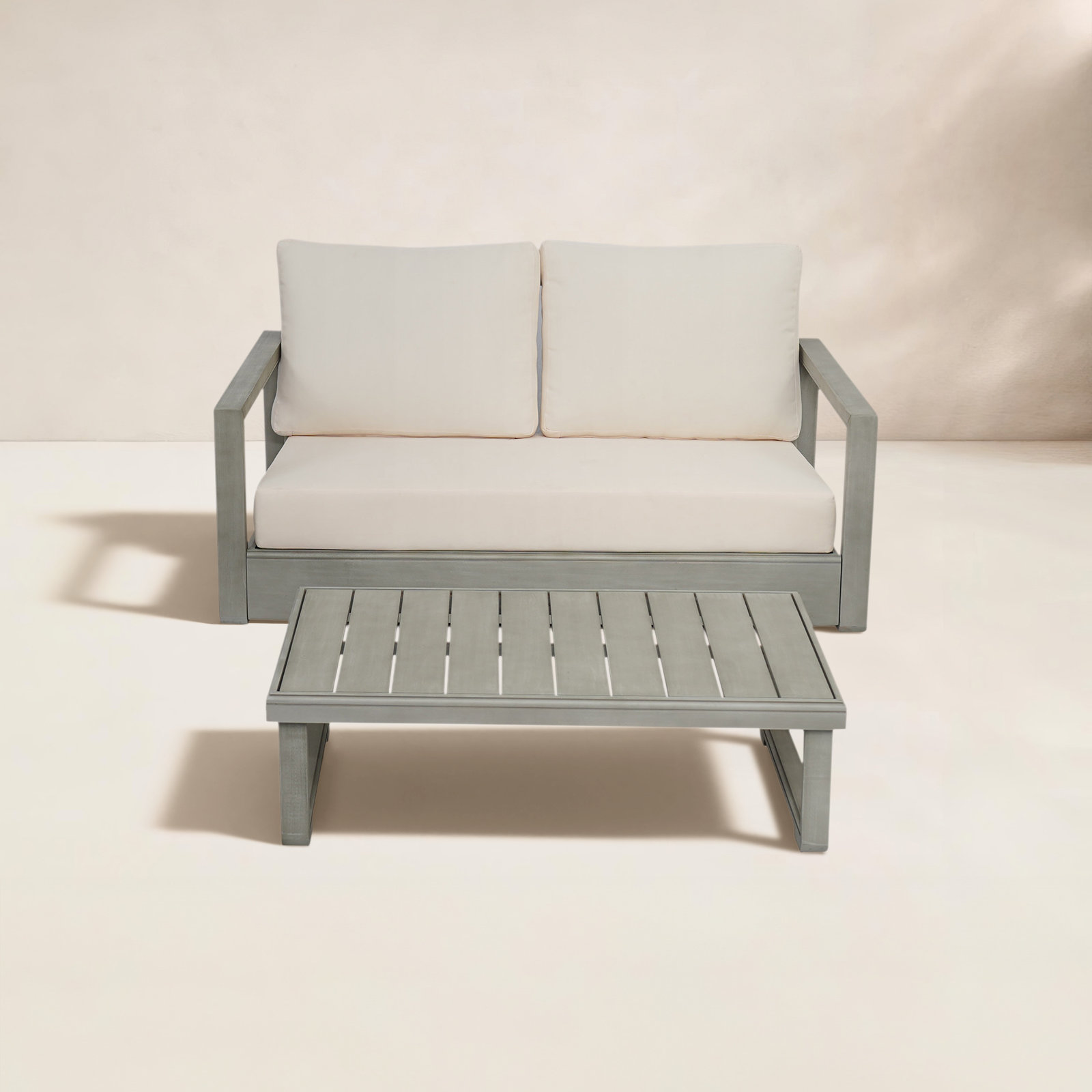 Donnie 2-Person Acacia Patio Seating Group, Light Gray