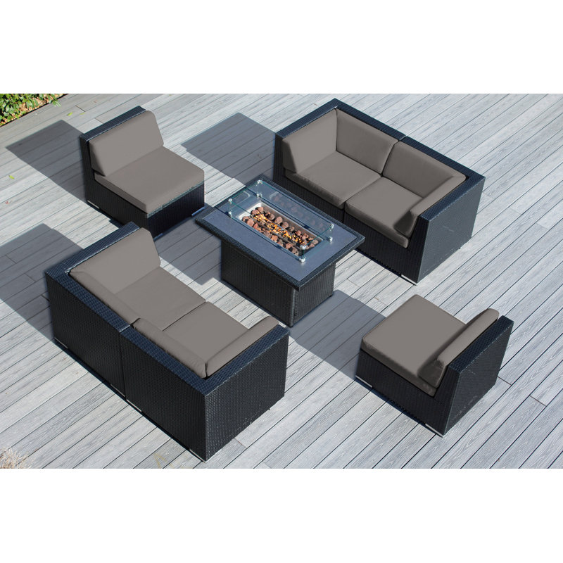 Ensemble conversationnel 7 pièces sans ensemble modulaire et table de feu, Sunbrella taupe