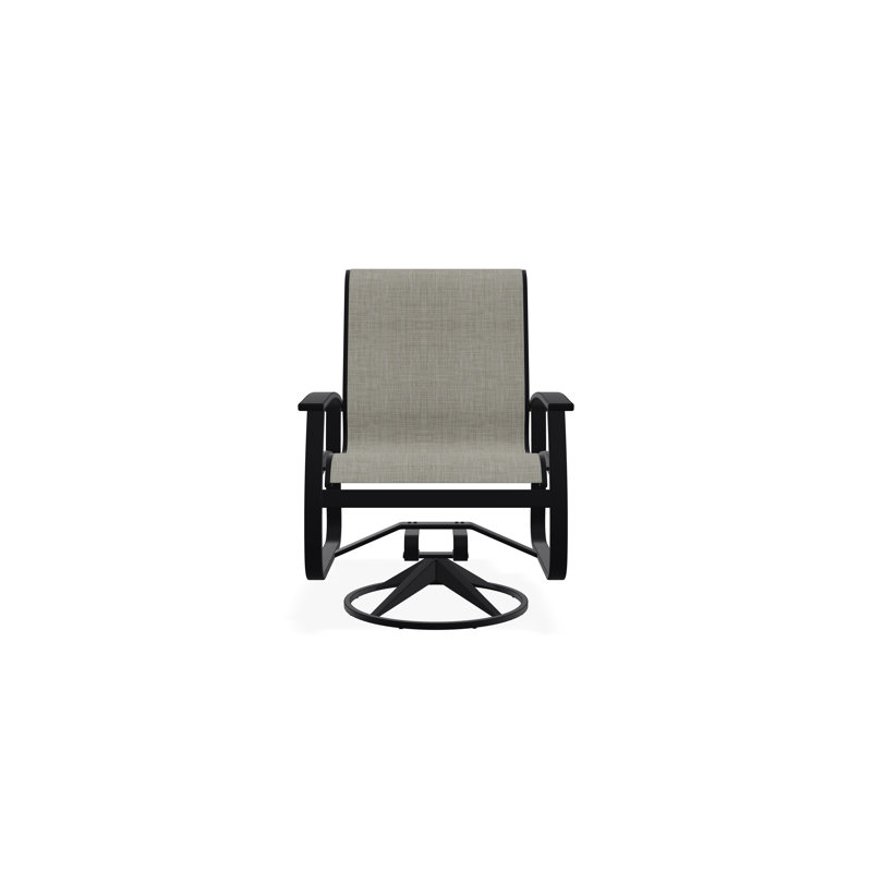 Belle Isle Sling Aluminum Frame Dining Height Swivel Rocker with Marine Grade Polymer Arm Accent, Black, Ella