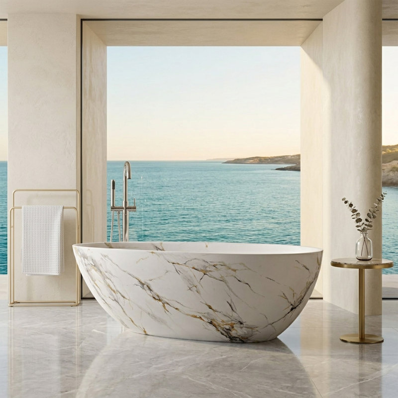 Baignoire autoportante 67 po avec surface dorée 67 po