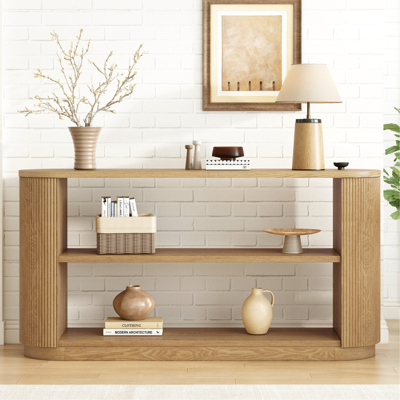 Console Modern Modern - Table de canapé mince avec tablette ouverte et grain de bois élégant, Naturel