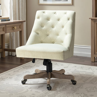 Chaise de travail inclinable de 38,5 po avec base en bois massif et capitonnage à boutons Jovita