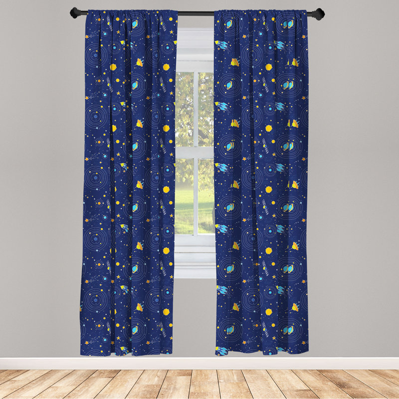 Rideaux 4 panneaux East Urban Home Space, motif d'étoiles filantes galaxies, orange et bleu foncé, L 56 po x L 84 po