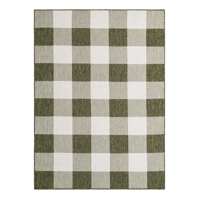 Tereon Checkered Machine Made Power Loom Polypropylene Plastic Indoor/Outdoor Area Rug in Green