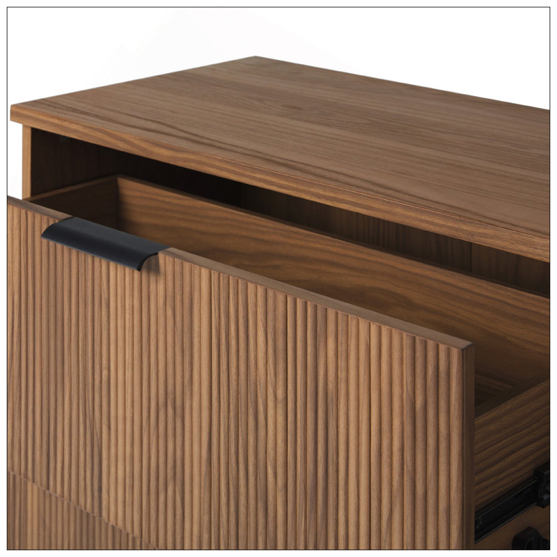Commode 3 tiroirs Mid-Century avec façades en roseau, moka
