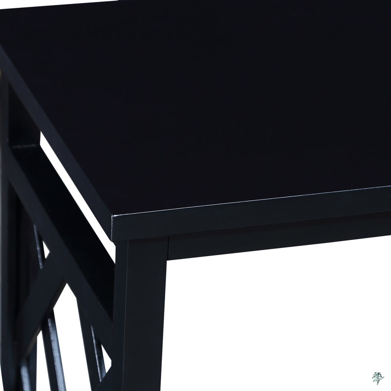 Console Table 3-Tier With Storage Shelves,Open Bookshelf Bookcase With Solid Wood Legs, Black