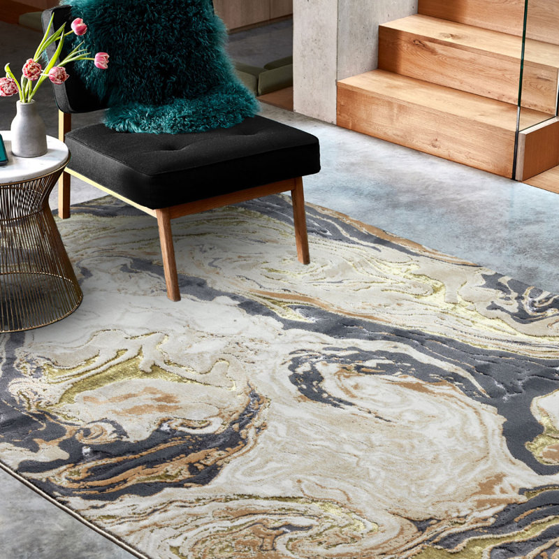 Modern Easy To Clean Abstract Rug For Dining Room Bedroom And Living Room, Rectangle 200 x 290cm, Chenille/Cotton