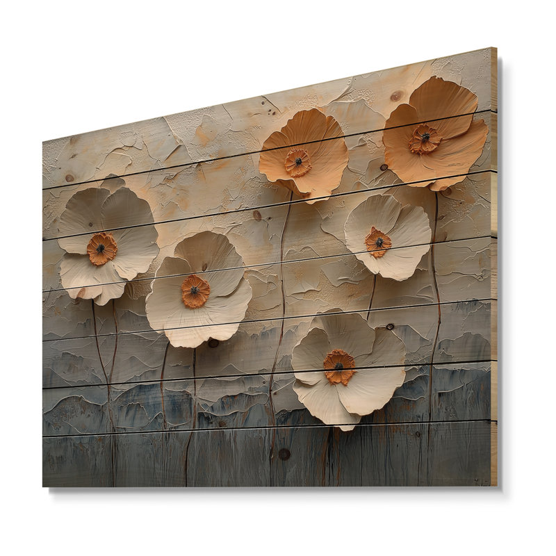 Orange orange, floraison des coquelicots II - coquelicots, art mural sur bois de pin naturel, H 10 po x l 20 po x P 0,78 po
