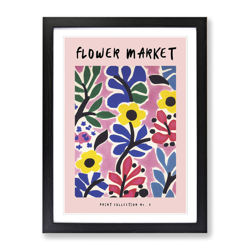 Pink Flower Market Exhibition No.2 - Single Picture Frame Print on Wood, 46cm H x 34cm W x 2cm D