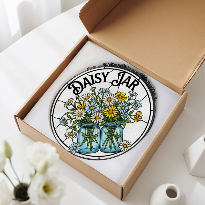 Panneau de vitrail en verre coloré 12 "H Daisy Jar, H 12 po x l 12 po