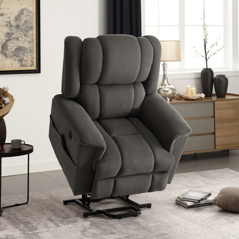 Fauteuil inclinable lève-personne électrique standard avec masseur 34,3 po Fairstead, Mélange de coton gris