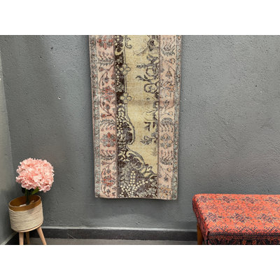 Tapis beige en laine rétro à motif floral 25,6 x 59,4 pouces