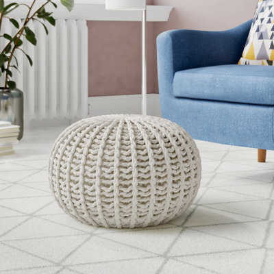 Wollano 50cm Wide Tufted Round Solid Colour Pouffe Ottoman