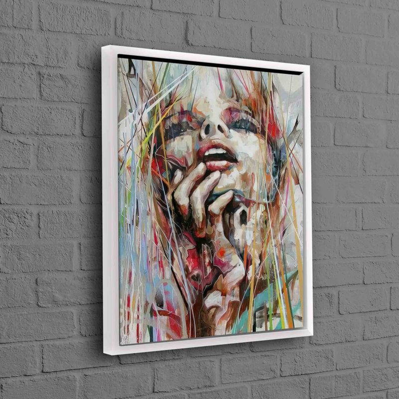 Modern Woman Portrait Painting Print On Large Canvas Wall Art Ideal Gift, 110 cm H x 80 cm W, White, Framed Print without Mat