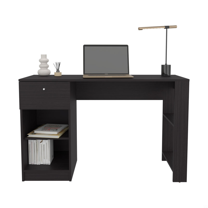 Bureau d'ordinateur, 1 tiroir, 2 tablettes, Noir
