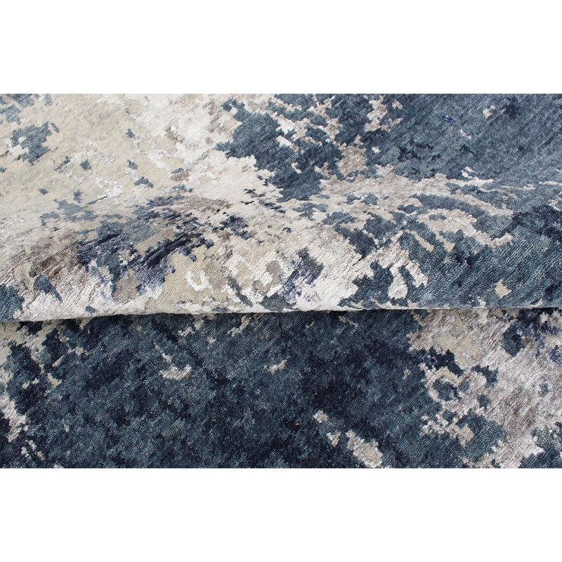 Tapis gris / bleu marine de haute qualité noué à la main, Rectangle 9 pi x 12 pi