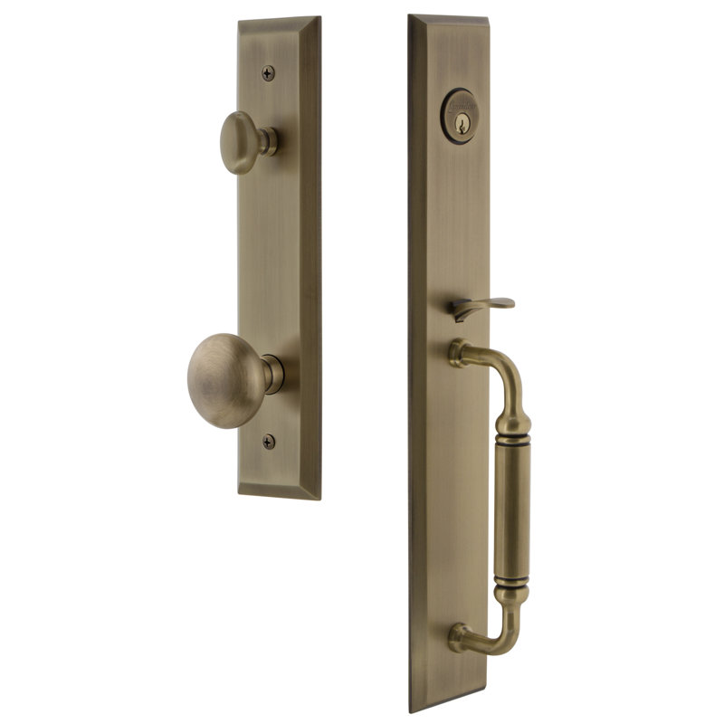 Fifth Avenue Handleset with Single Cylinder Deadbolt and Door Knob and Rosette, Vintage Brass, 2.75"