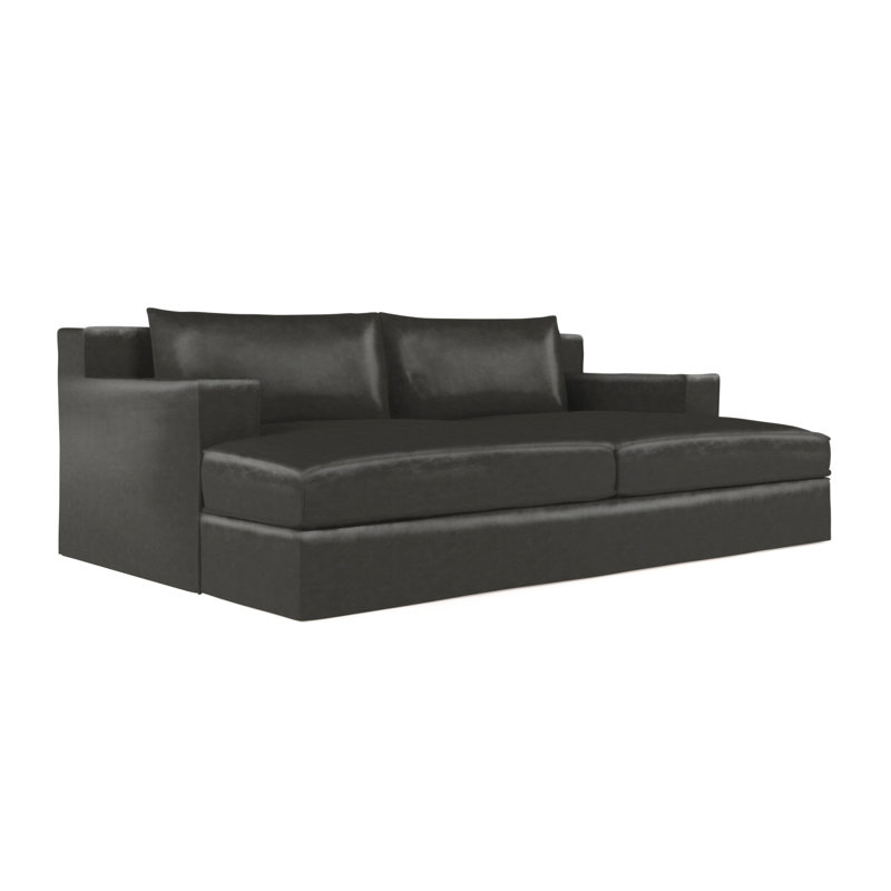 Mulberry Square Track-Arm Daybed with Flange Seam, Vintage Leather Graphite, Weathered