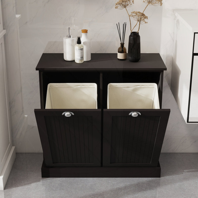 Two-Compartment Tilt-Out Laundry Sorter Cabinet, Black