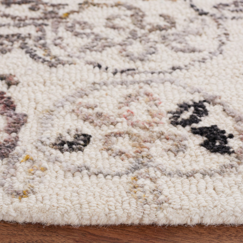 Alhowra Hand Tufted Polpropylene/Wool Geometric Rug in Red/Ivory, Square 6'