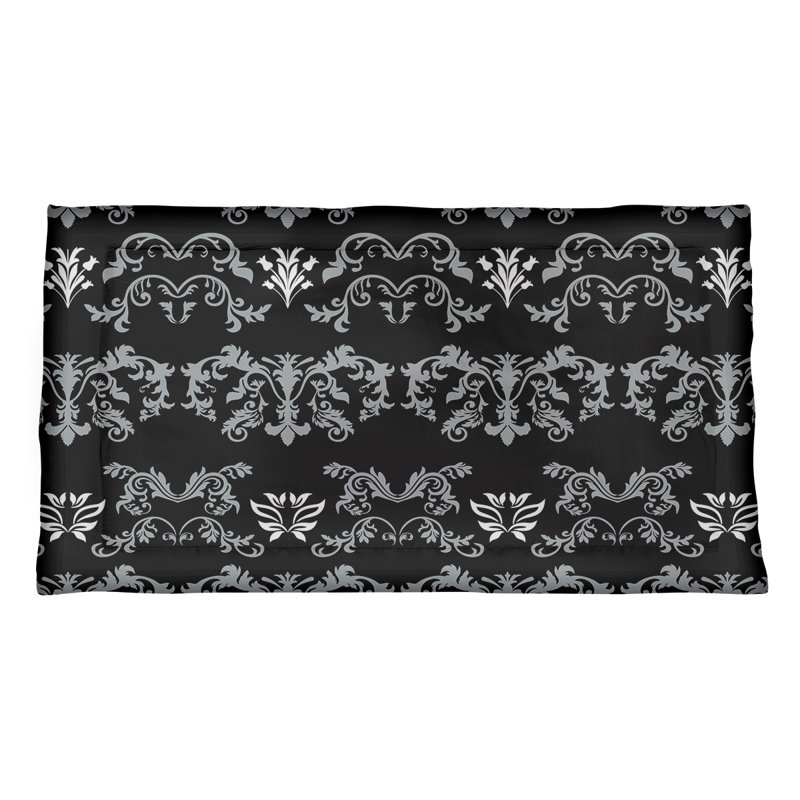 Football Baroque Pattern Pillow Sham, King, Microfiber, Black/Silver/White