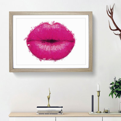 Hot Pink Lips in Abstract - Picture Frame Painting Print