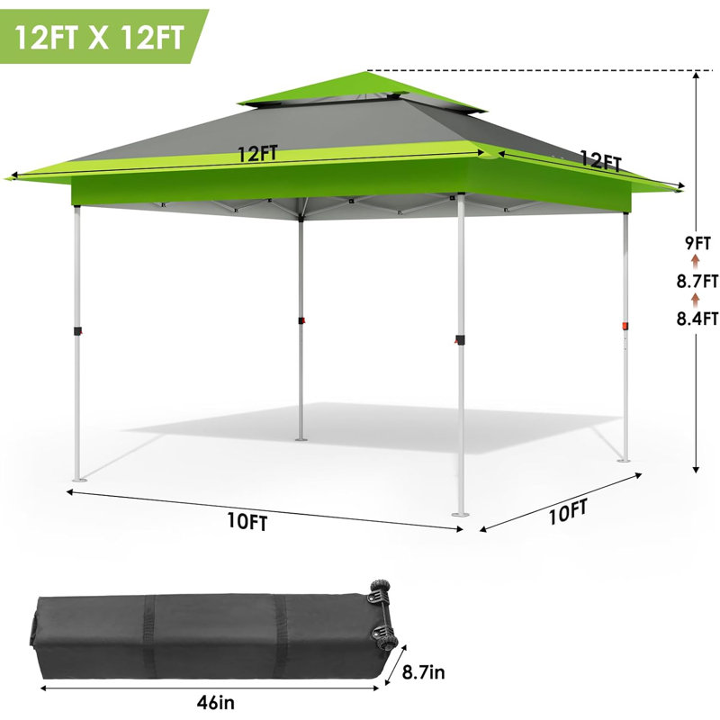Easy Set-Up Canopy Tent, Instant Outdoor Straight Leg Canopy W/Auto Extending Eaves, One Person Folding Commercial Shelter W/Upgraded Wheeled Bag, Sun Shade