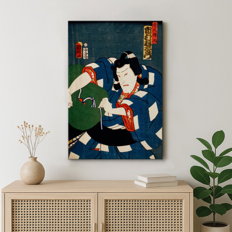 Art japonais japonais, scène d'action en robe bleue, images traditionnelles Edo kaboui, impression sur toile encadrée