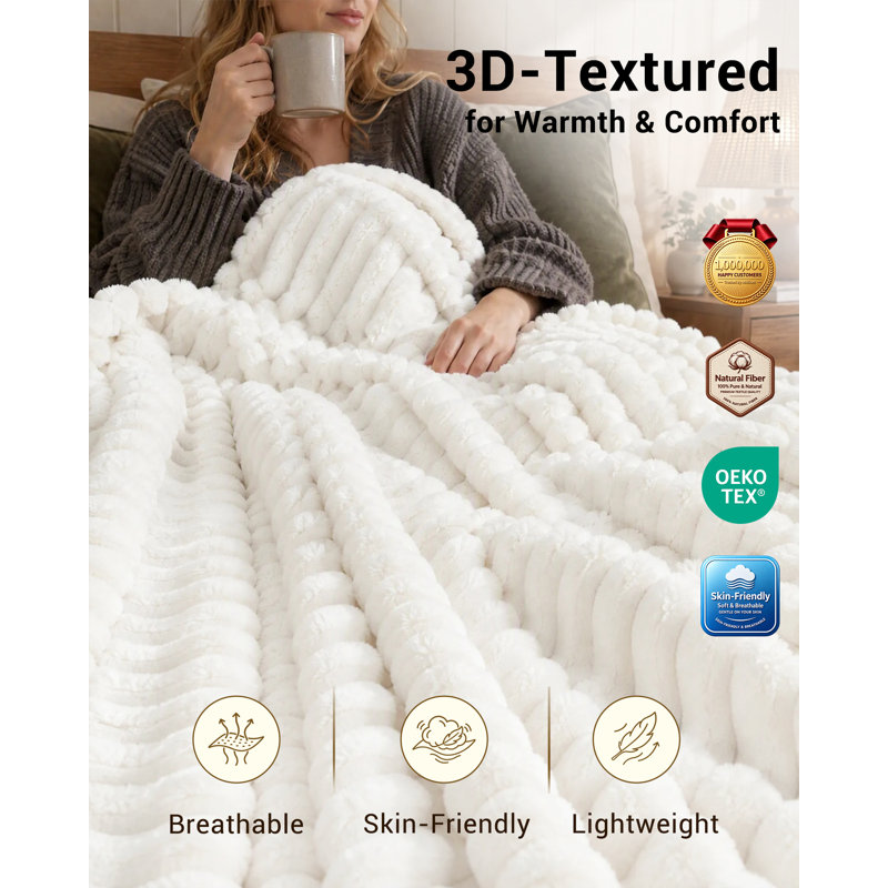 Good Nite Luxury Fluffy Striped Fleece Throw Blanket, Super Soft Cosy Warm Plush Sofa Bed Cover, 4 Colours Available, Two Sizes 130×150cm / 150×200cm for Bedroom Couch