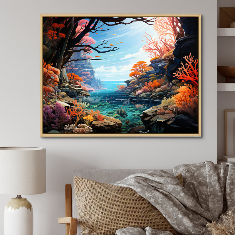 Underwater Coral Reef Profondeurs IV - reproduction sur toile, H 30 po x l 40 po x P 1,5 po, Cadre naturel flottant