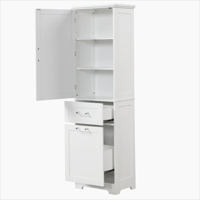 Tall Bathroom Storage Cabinet, Storage Cabinet With Different Size Drawers And Adjustable Shelf