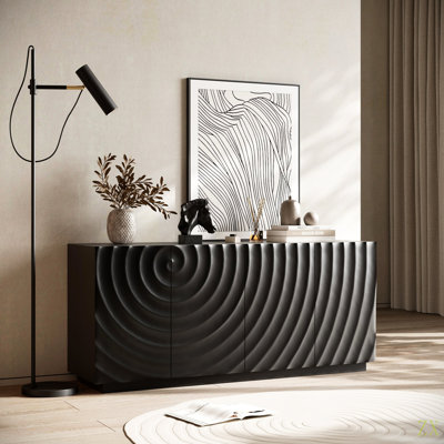 Buffet avec rangement, buffet de rangement moderne à 4 portes, armoire de plancher luxueuse avec anti-déversement autoportant pour la cuisine, le salon, buffet rectangulaire de 59 po de largeur