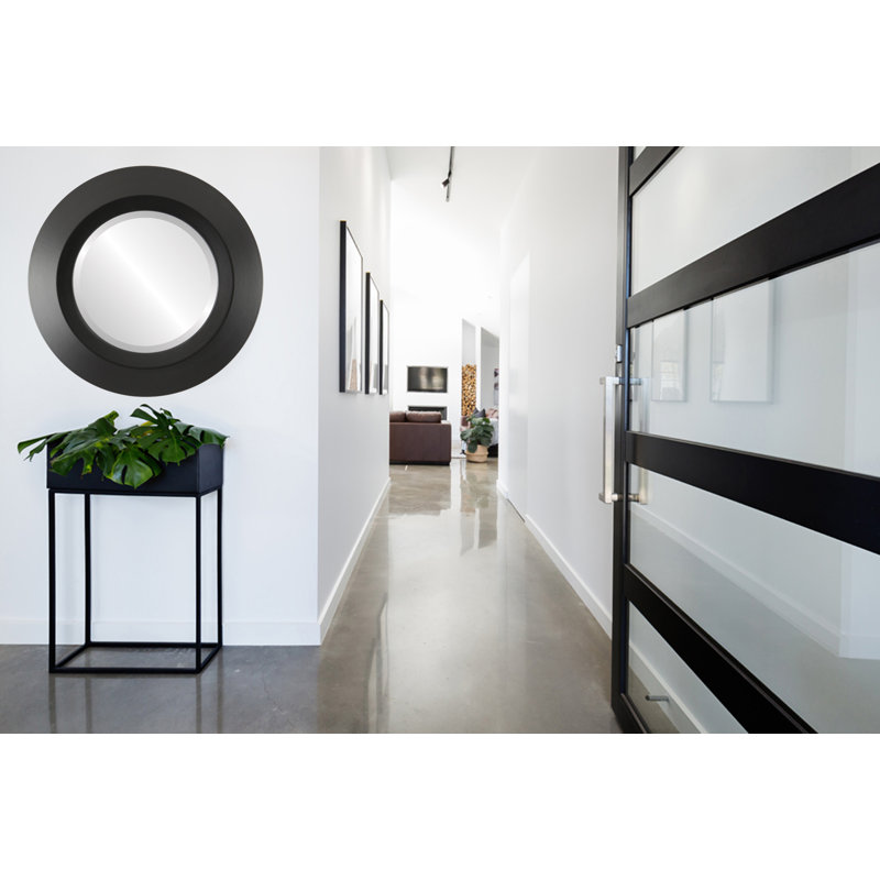 Royalton Wood Flat Wall Mirror, Matte Black, 19" H x 19" W