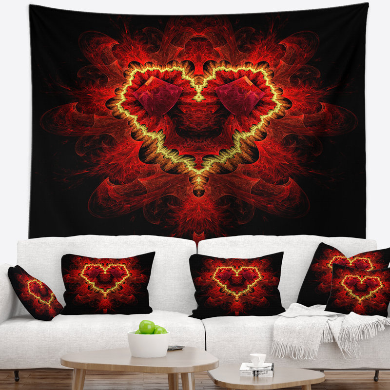 Tapisserie abstraite de texture cardiaque à motif fractal, H 50 po x l 60 po